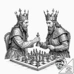 Tattoo design, two crowned kings playing ches… – tattoo sketch (№1751574684_0, 03.07.2025 20:31) — tattoovalue.net