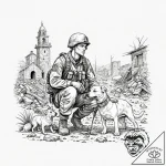 Tattoo design, a soldier sharing a water bott… – tattoo sketch (№1751574940_0, 03.07.2025 20:35) — tattoovalue.net