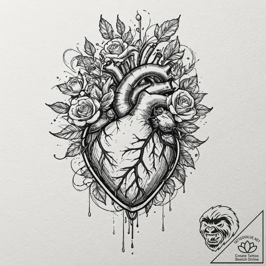 Tattoo design, anatomical heart made of wires... - tattoo sketch (№1751575370_0, 03.07.2025 20:42) — tattoovalue.net