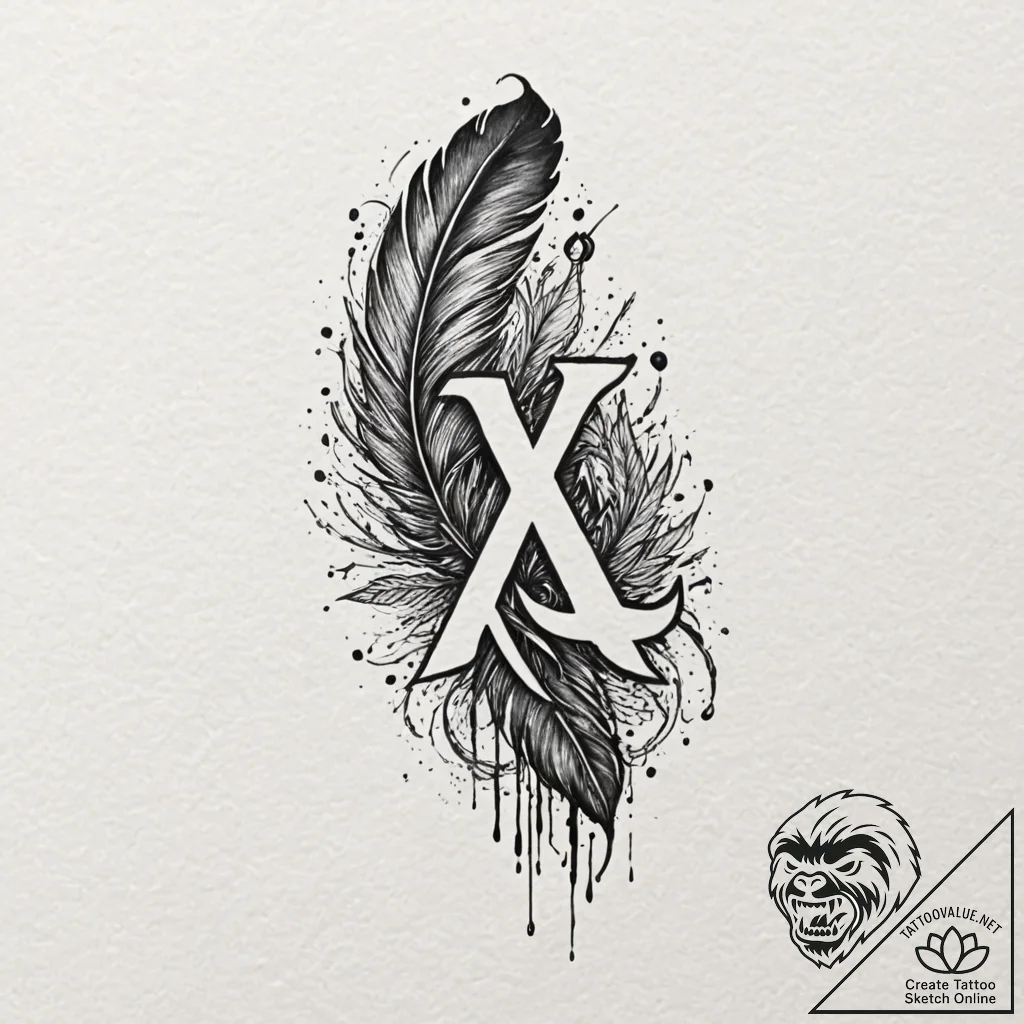 Tattoo design, a realistic raven feather that... - tattoo sketch (№1751575628_0, 03.07.2025 20:47) — tattoovalue.net