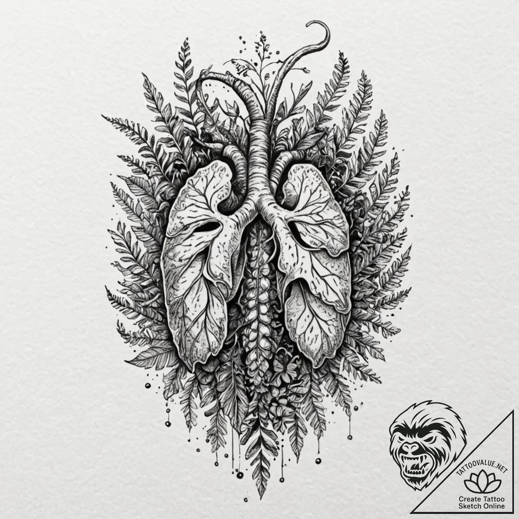 Tattoo design, a human lung, depicted as a be... - tattoo sketch (№1751575886_0, 03.07.2025 20:51) — tattoovalue.net