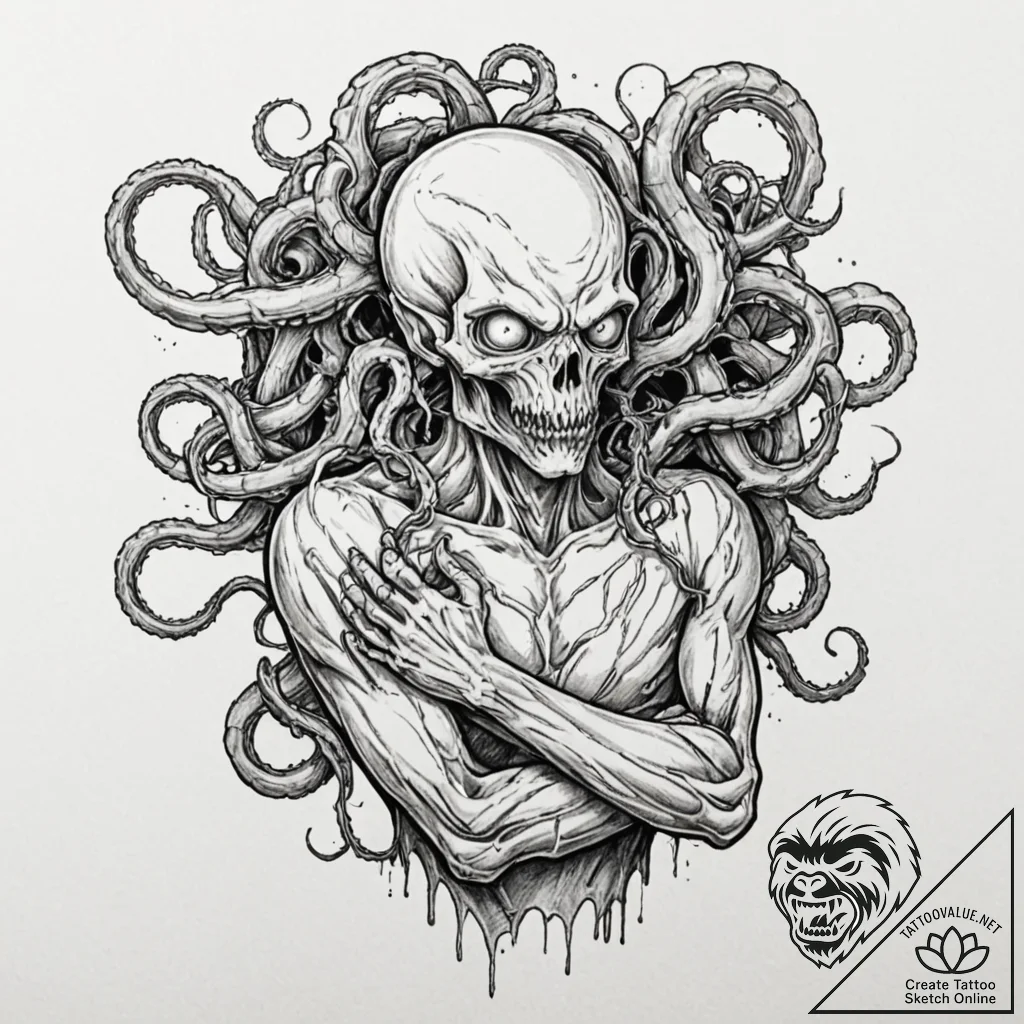 Tattoo sleeve design, body horror manga style... - tattoo sketch (№1751575972_0, 03.07.2025 20:52) — tattoovalue.net