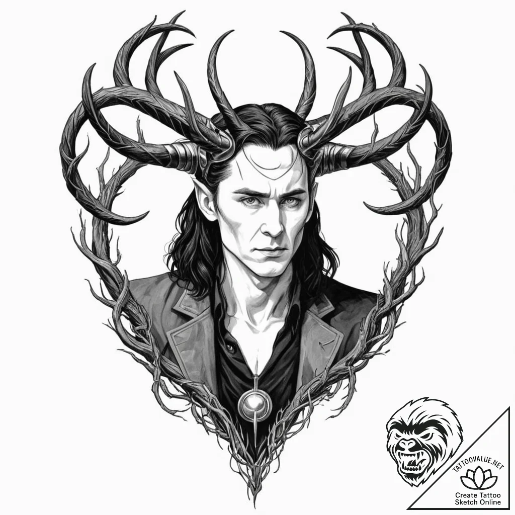 Tattoo design, loki as the shadow cast by ygg... - tattoo sketch (№1751576491_0, 03.07.2025 21:01) — tattoovalue.net