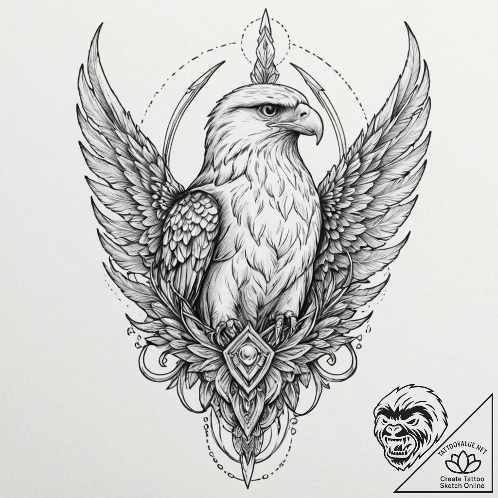 Tattoo design, freya as a falcon, her feather... - tattoo sketch (№1751576917_0, 03.07.2025 21:08) — tattoovalue.net