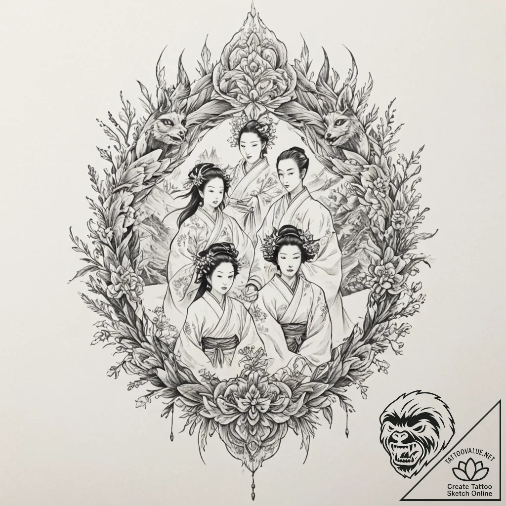 группа 9: neo-japanese & folklore fusion (нео... - tattoo sketch (№1751577514_0, 03.07.2025 21:18) — tattoovalue.net