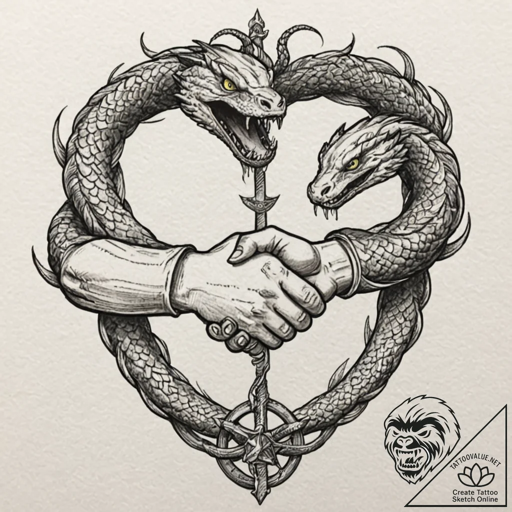 Tattoo design, two politicians shaking hands,... - tattoo sketch (№1751577600_0, 03.07.2025 21:20) — tattoovalue.net