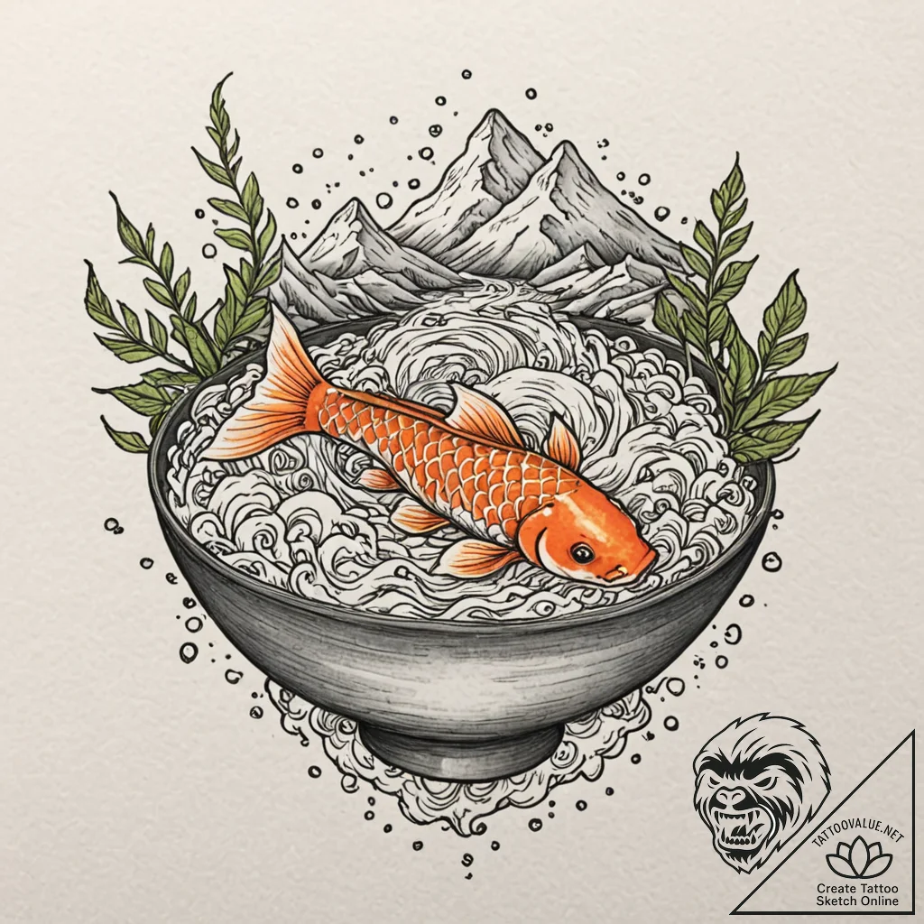 Tattoo design, a koi fish swimming upstream,... - tattoo sketch (№1751577688_0, 03.07.2025 21:21) — tattoovalue.net