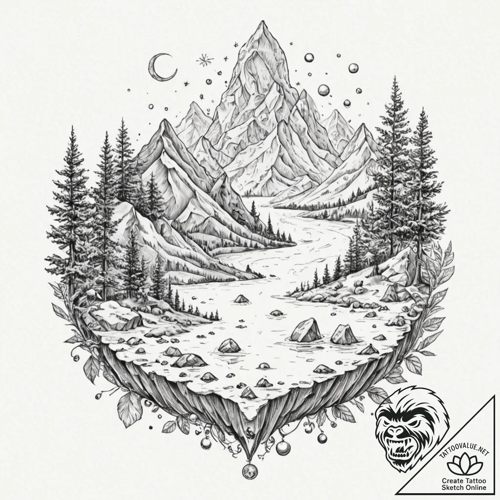 группа 3: сюрреалистический коллаж и пейзажи... - tattoo sketch (№1751578120_0, 03.07.2025 21:28) — tattoovalue.net