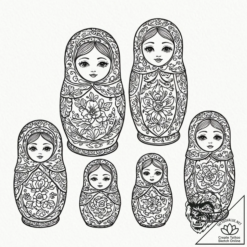 Tattoo design, a set of russian nesting dolls... - tattoo sketch (№1751578290_0, 03.07.2025 21:31) — tattoovalue.net