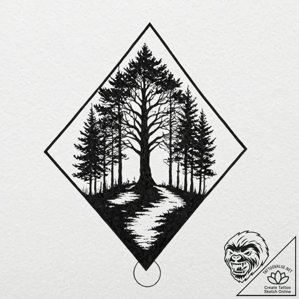 Tattoo design, a silhouette of a forest treel... - tattoo sketch (№1751578375_0, 03.07.2025 21:32) — tattoovalue.net