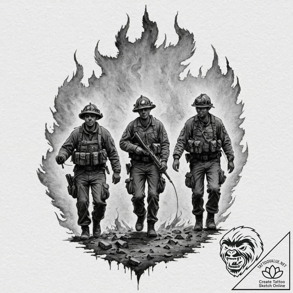 Tattoo design, silhouettes of a small fire te... - tattoo sketch (№1751578462_0, 03.07.2025 21:34) — tattoovalue.net