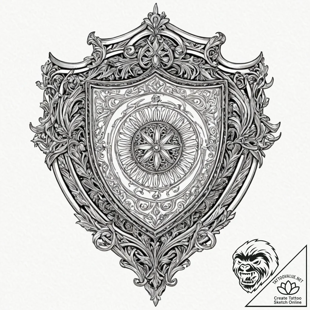 Tattoo design, a shield, but its surface is a... - tattoo sketch (№1751578635_0, 03.07.2025 21:37) — tattoovalue.net