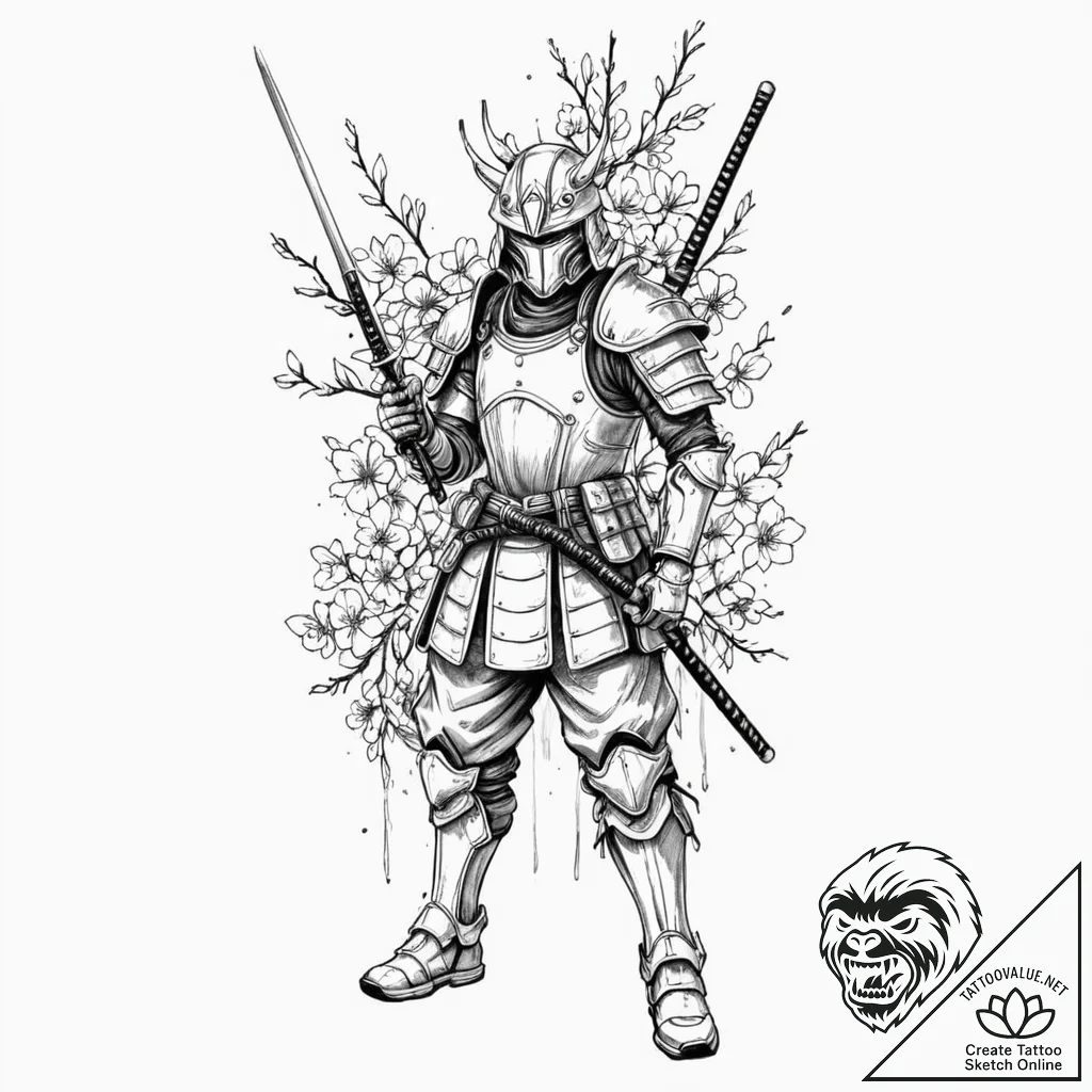 Tattoo sleeve design, cyber-samurai fusion, s... - tattoo sketch (№1751578977_0, 03.07.2025 21:42) — tattoovalue.net