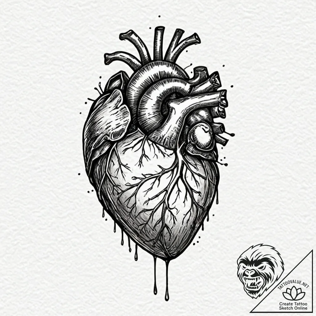 Tattoo design, a human heart encased in a far... - tattoo sketch (№1751579405_0, 03.07.2025 21:50) — tattoovalue.net