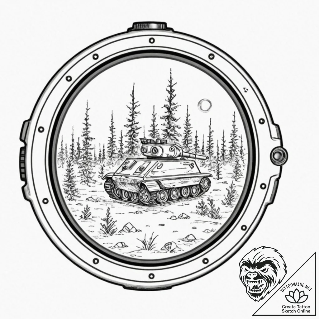 Tattoo design, a tank viewed through a therma... - tattoo sketch (№1751579490_0, 03.07.2025 21:51) — tattoovalue.net