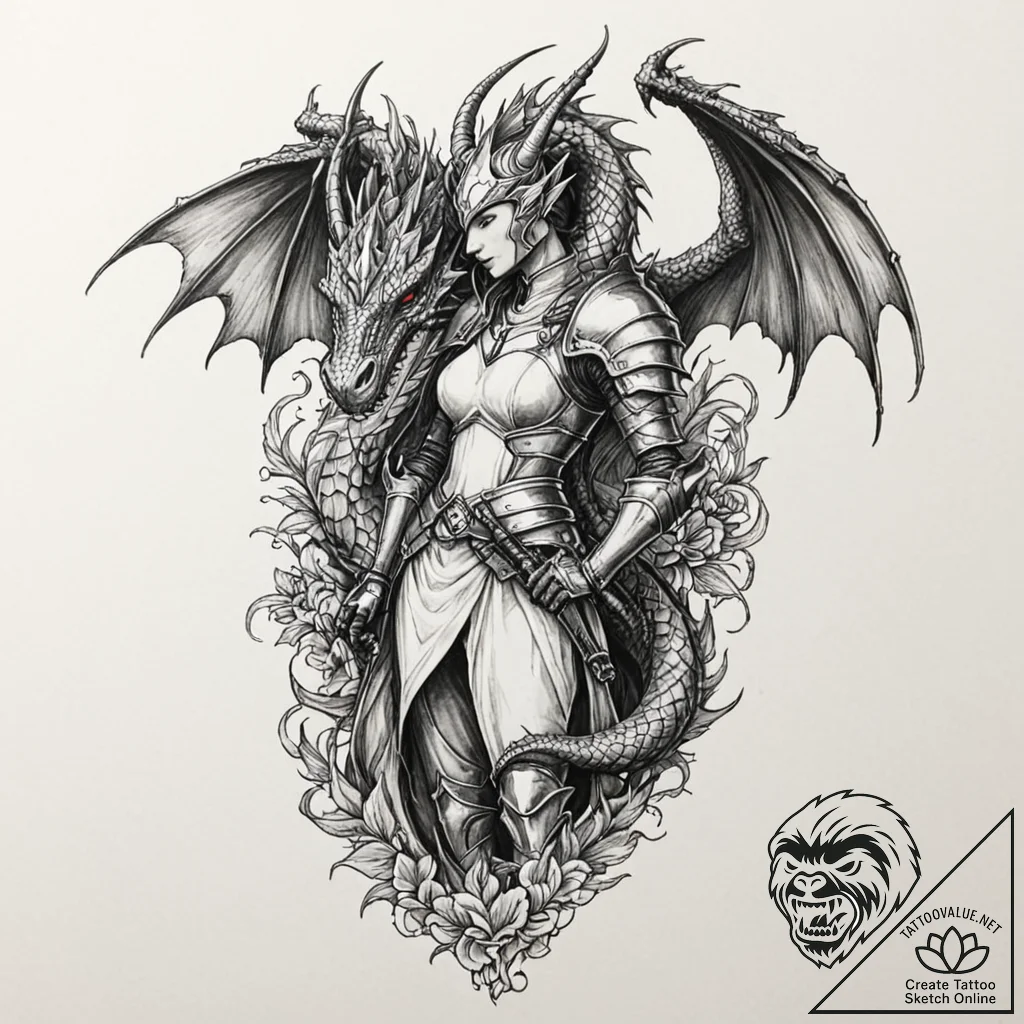Tattoo sleeve design, knight and the dragones... - tattoo sketch (№1751579834_0, 03.07.2025 21:57) — tattoovalue.net