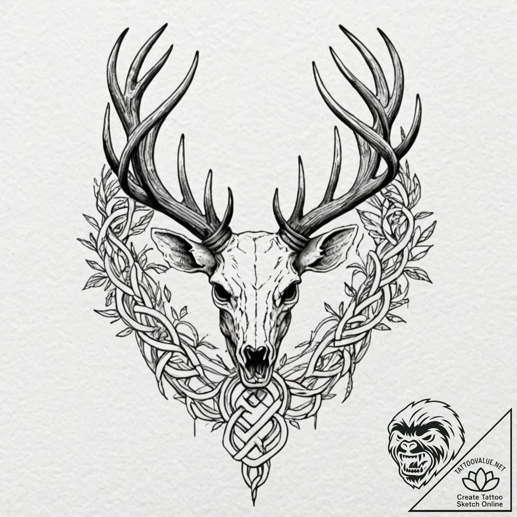 Tattoo design, skull of the deer eikthyrnir,... - tattoo sketch (№1751579920_0, 03.07.2025 21:58) — tattoovalue.net