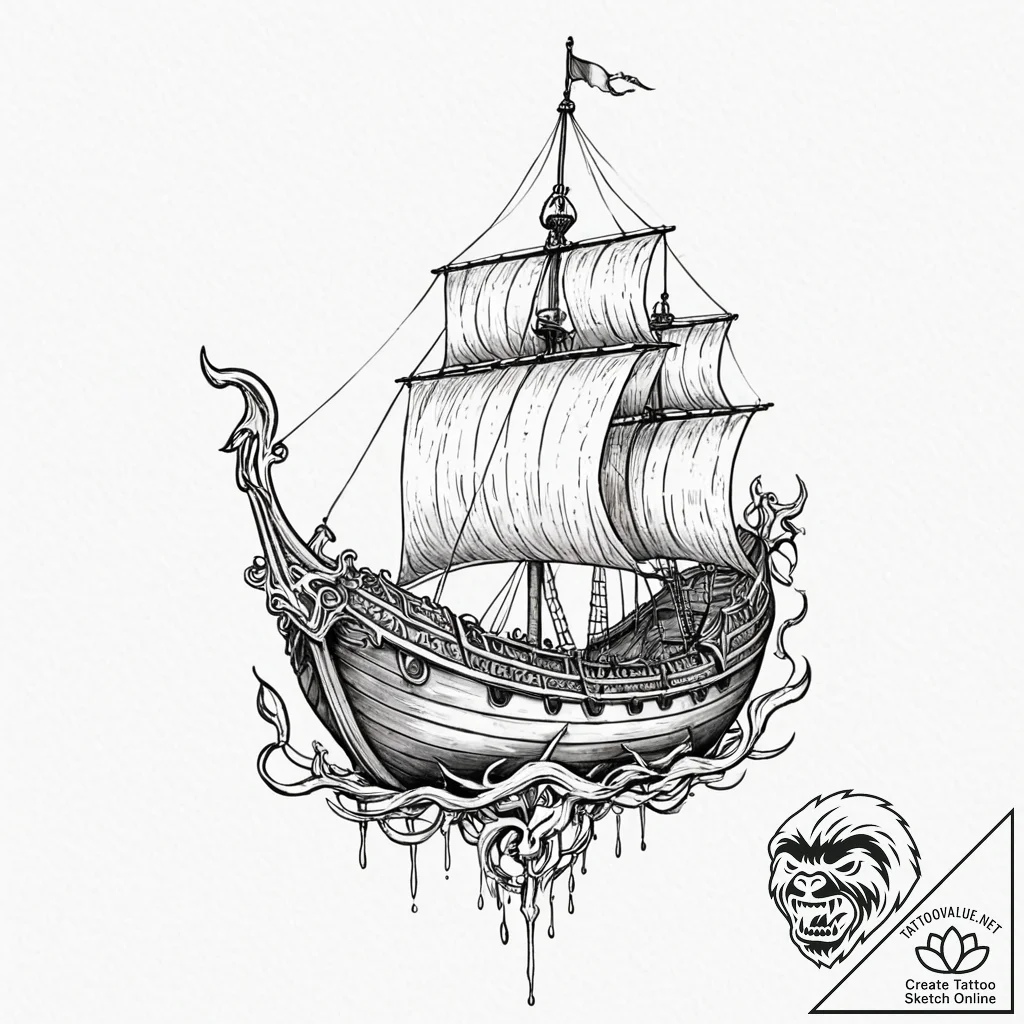 Tattoo sketch of a viking longship made from... - tattoo sketch (№1751580347_0, 03.07.2025 22:05) — tattoovalue.net