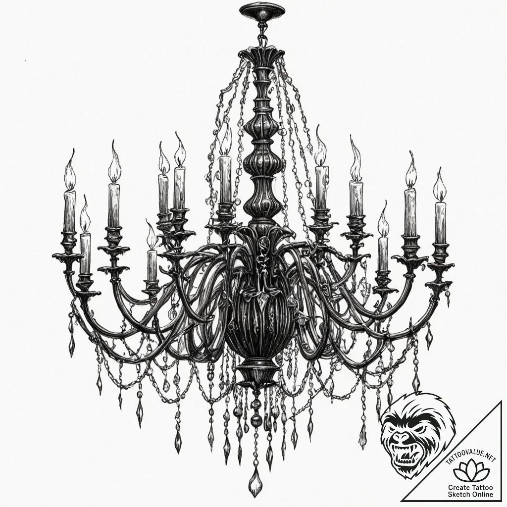 Tattoo design, a chandelier made of human bon... - tattoo sketch (№1751581292_0, 03.07.2025 22:21) — tattoovalue.net