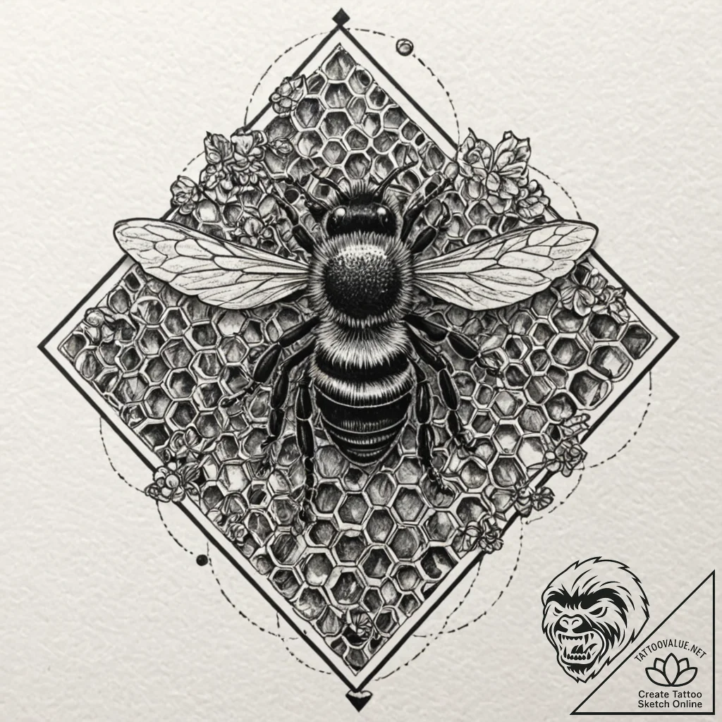 Tattoo design, a honeycomb pattern seamlessly... - tattoo sketch (№1751581980_0, 03.07.2025 22:33) — tattoovalue.net