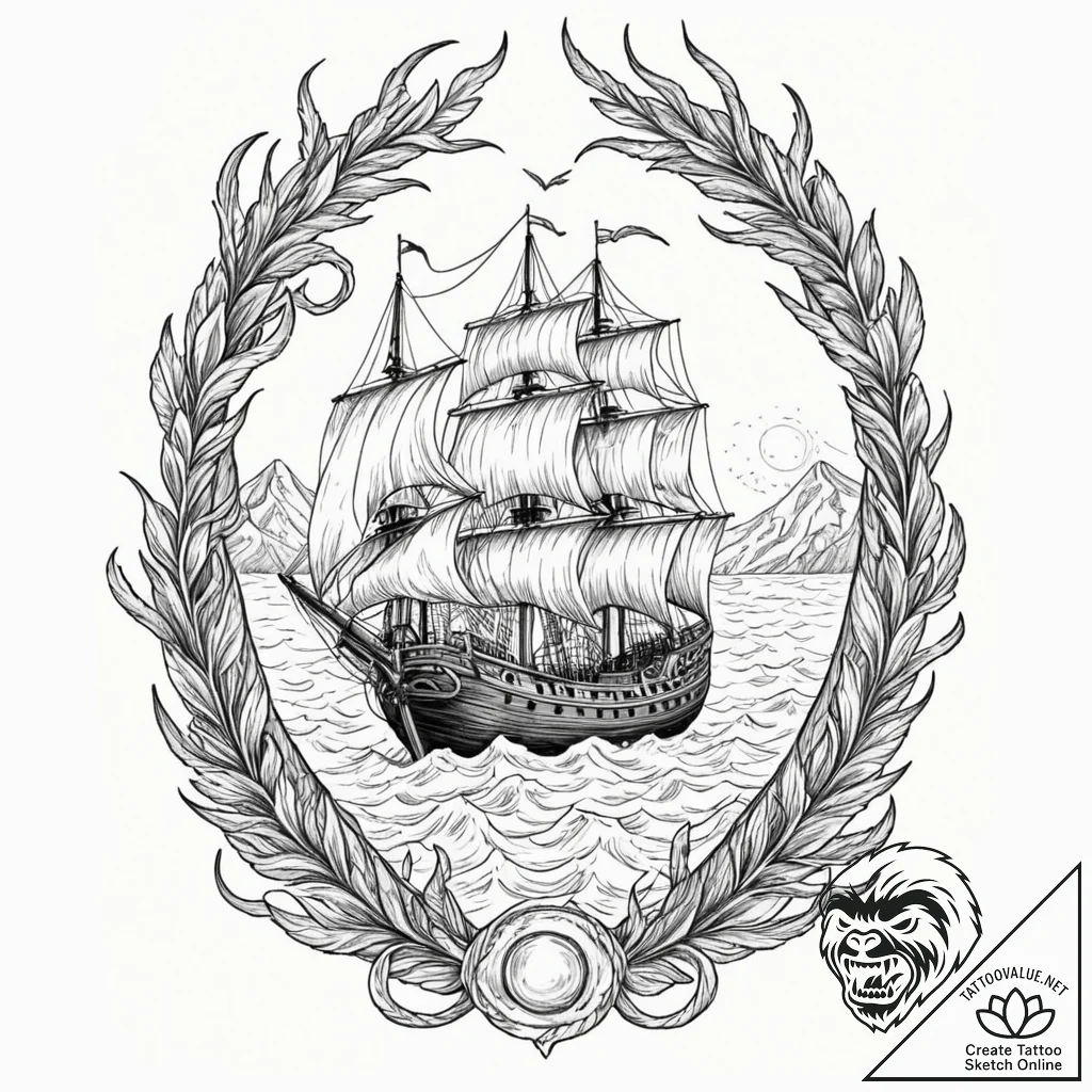 Tattoo design, a fleet of longships sailing n... - tattoo sketch (№1751582149_0, 03.07.2025 22:35) — tattoovalue.net