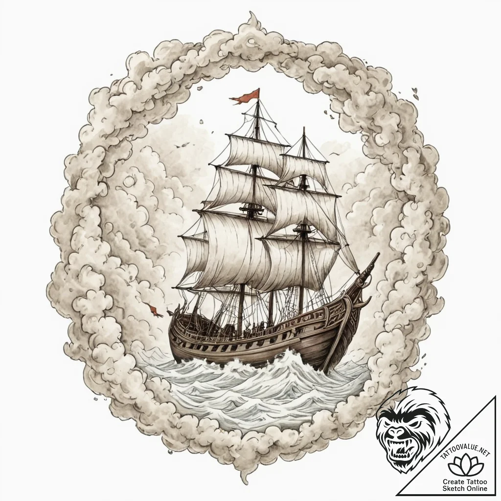 Tattoo design, a viking longship sailing on a... - tattoo sketch (№1751582235_0, 03.07.2025 22:37) — tattoovalue.net