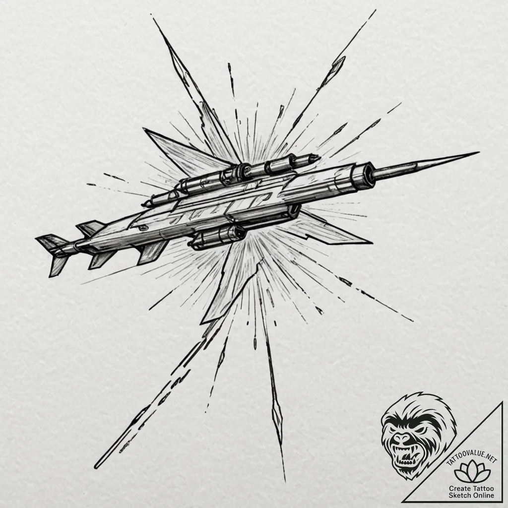Tattoo design, a javelin missile in flight, m... - tattoo sketch (№1751582574_0, 03.07.2025 22:42) — tattoovalue.net