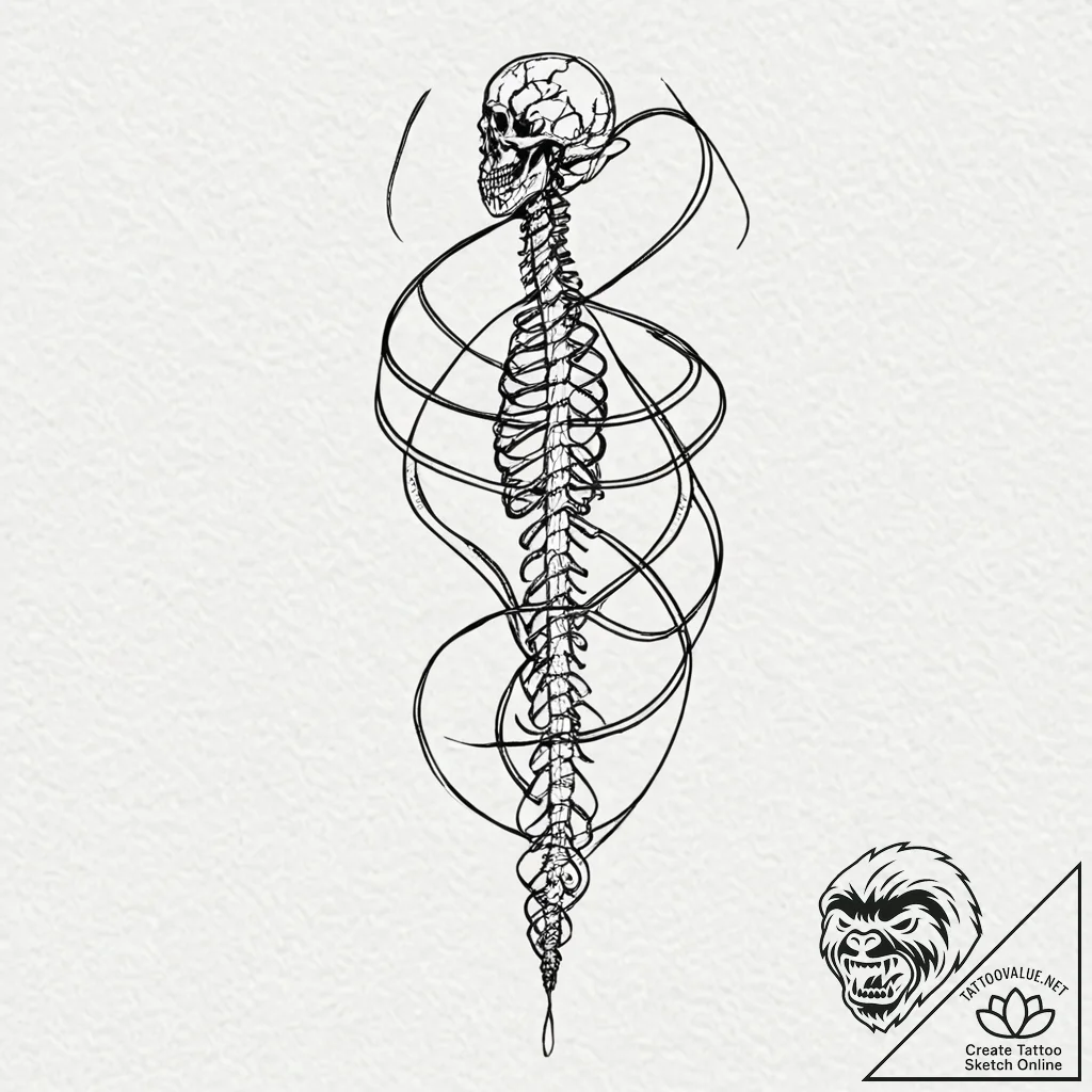 Tattoo design, a human spine morphing into a... - tattoo sketch (№1751582832_0, 03.07.2025 22:47) — tattoovalue.net