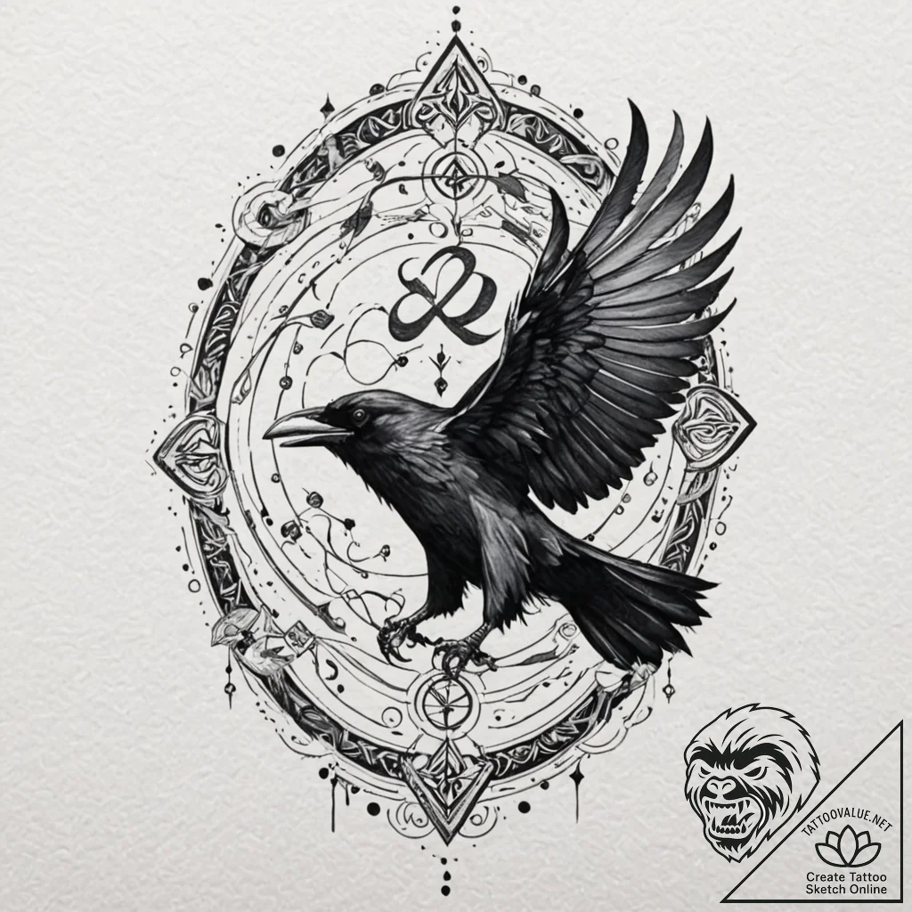 Tattoo design, muninn (memory) raven dissolvi... - tattoo sketch (№1751582917_0, 03.07.2025 22:48) — tattoovalue.net