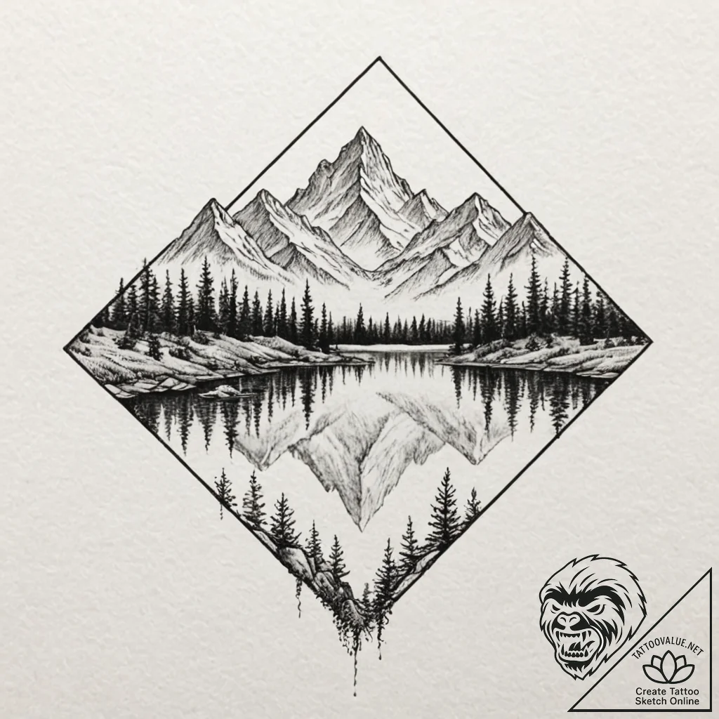 Tattoo design, a mountain range with its perf... - tattoo sketch (№1751583003_0, 03.07.2025 22:50) — tattoovalue.net
