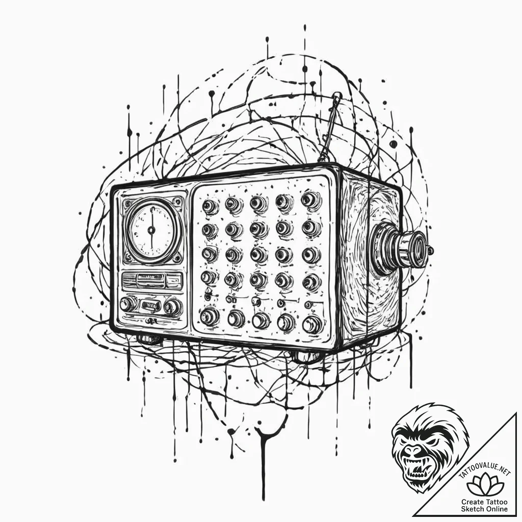 Tattoo design, a radio, cracked and broken, g... - tattoo sketch (№1751583175_0, 03.07.2025 22:52) — tattoovalue.net