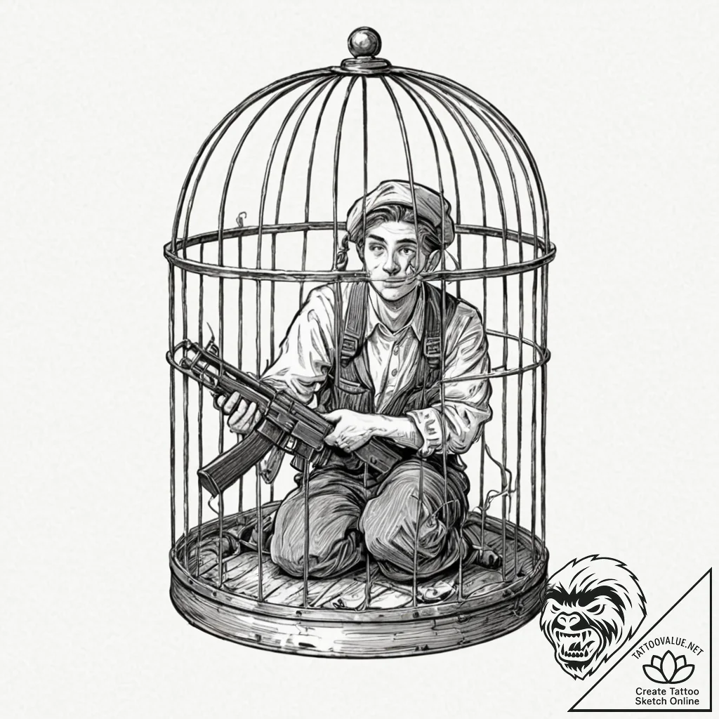 Tattoo design, a cage made of rifle barrels,... - tattoo sketch (№1751583601_0, 03.07.2025 23:00) — tattoovalue.net