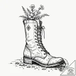 Tattoo design, a single boot, muddy and worn,… – tattoo sketch (№1751584034_0, 03.07.2025 23:07) — tattoovalue.net