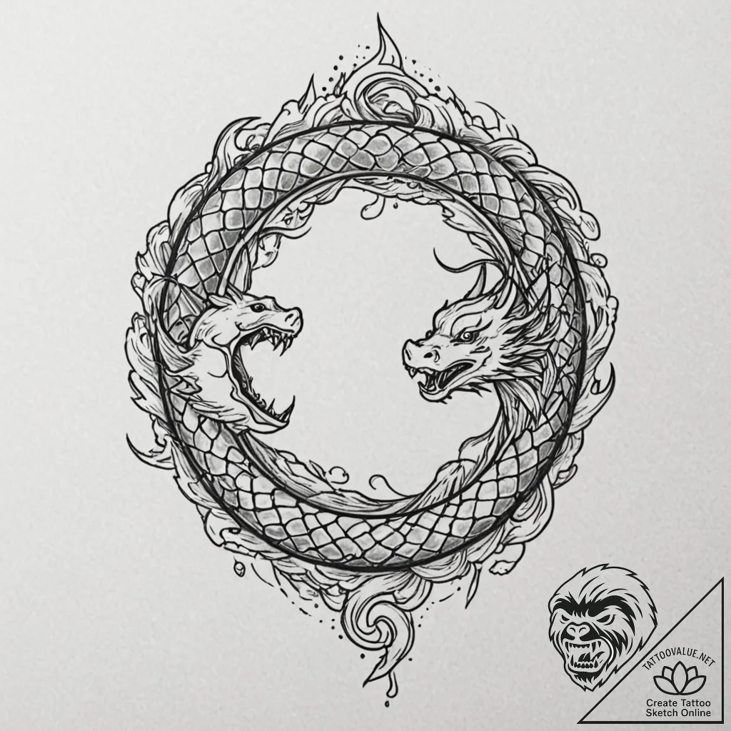 Tattoo design, an ouroboros serpent, but it's... - tattoo sketch (№1751584464_0, 03.07.2025 23:14) — tattoovalue.net