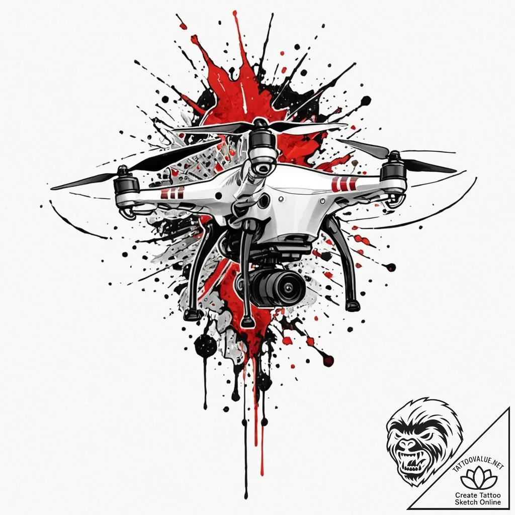 Tattoo design, a drone made of shattered glas... - tattoo sketch (№1751584635_0, 03.07.2025 23:17) — tattoovalue.net