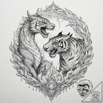 Tattoo design, a dragon and a tiger fighting,… – tattoo sketch (№1751585064_0, 03.07.2025 23:24) — tattoovalue.net