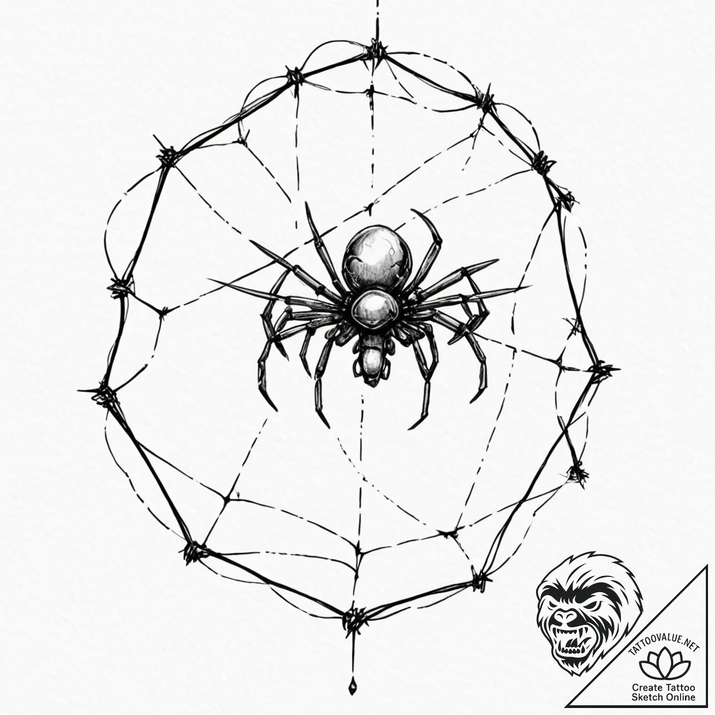 Tattoo design, a drone caught in a spiderweb... - tattoo sketch (№1751585668_0, 03.07.2025 23:34) — tattoovalue.net