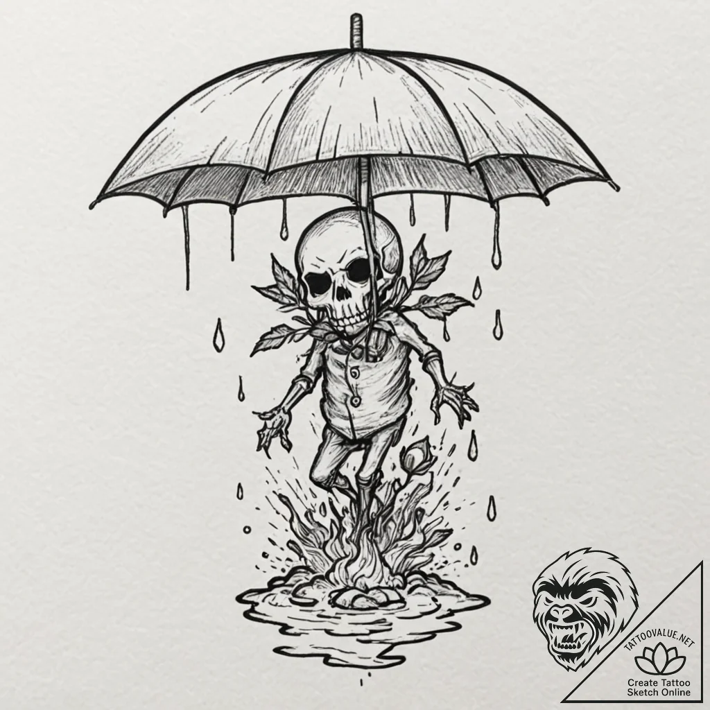 Tattoo design, a kasa-obake (umbrella ghost),... - tattoo sketch (№1751585838_0, 03.07.2025 23:37) — tattoovalue.net