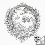 Tattoo design, a drone dissolving into a floc… – tattoo sketch (№1751586181_0, 03.07.2025 23:43) — tattoovalue.net