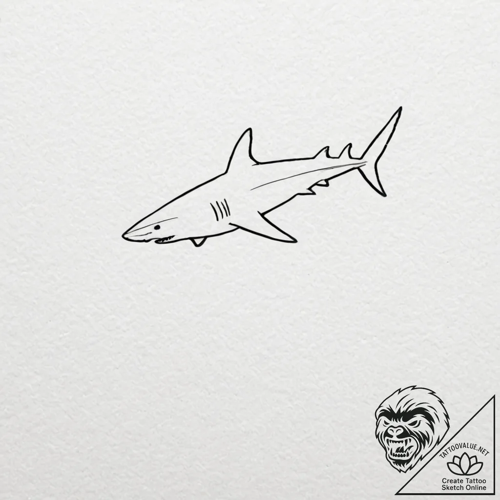 Tattoo design, a simple outline of a shark, b... - tattoo sketch (№1751586267_0, 03.07.2025 23:44) — tattoovalue.net