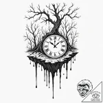 Tattoo design, a clock, melting and dripping… – tattoo sketch (№1751586352_0, 03.07.2025 23:45) — tattoovalue.net