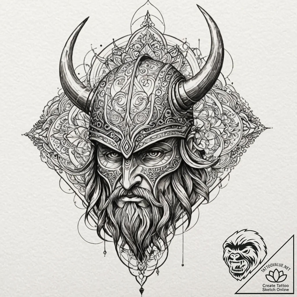 Tattoo sketch of a broken viking helmet with... - tattoo sketch (№1751586439_0, 03.07.2025 23:47) — tattoovalue.net