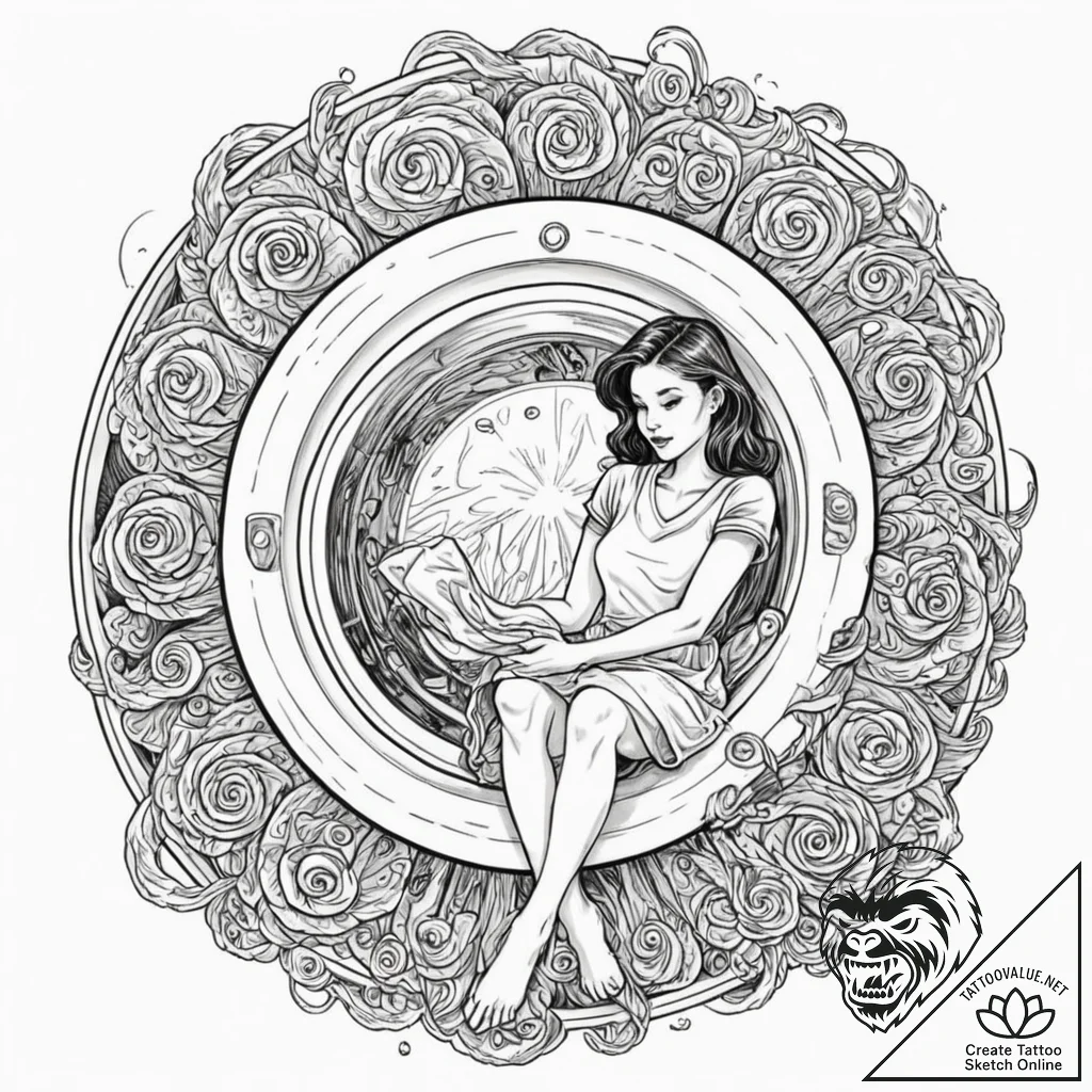 Tattoo sleeve design, laundry day dreaming, a... - tattoo sketch (№1751586708_0, 03.07.2025 23:51) — tattoovalue.net
