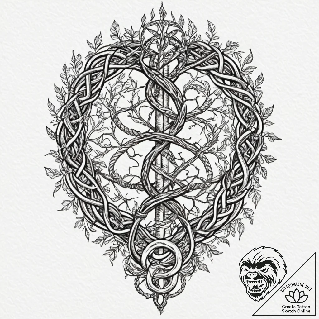 Tattoo design, a viking warrior's dna helix,... - tattoo sketch (№1751587122_0, 03.07.2025 23:58) — tattoovalue.net