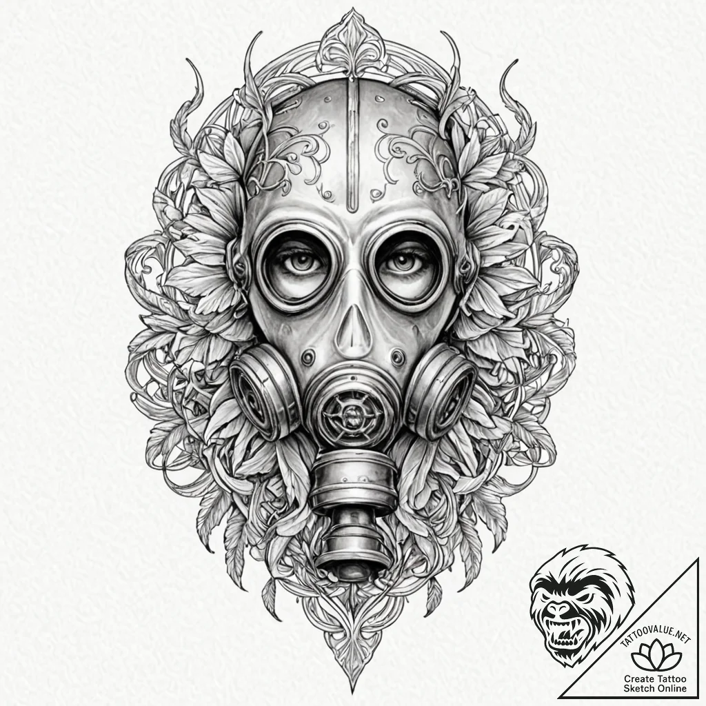 Tattoo design, a gas mask, but it is stylized... - tattoo sketch (№1751587207_0, 04.07.2025 00:00) — tattoovalue.net