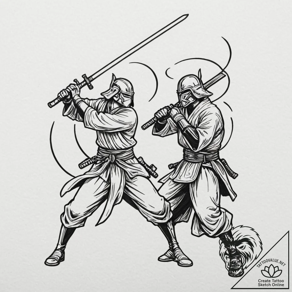 Tattoo design, a battle scene from a classic... - tattoo sketch (№1751587759_0, 04.07.2025 00:09) — tattoovalue.net