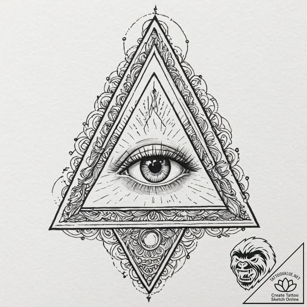 Tattoo design, the all-seeing eye inside a py... - tattoo sketch (№1751588183_0, 04.07.2025 00:16) — tattoovalue.net