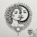 Tattoo design, a sun and moon in a passionate… – tattoo sketch (№1751588270_0, 04.07.2025 00:17) — tattoovalue.net