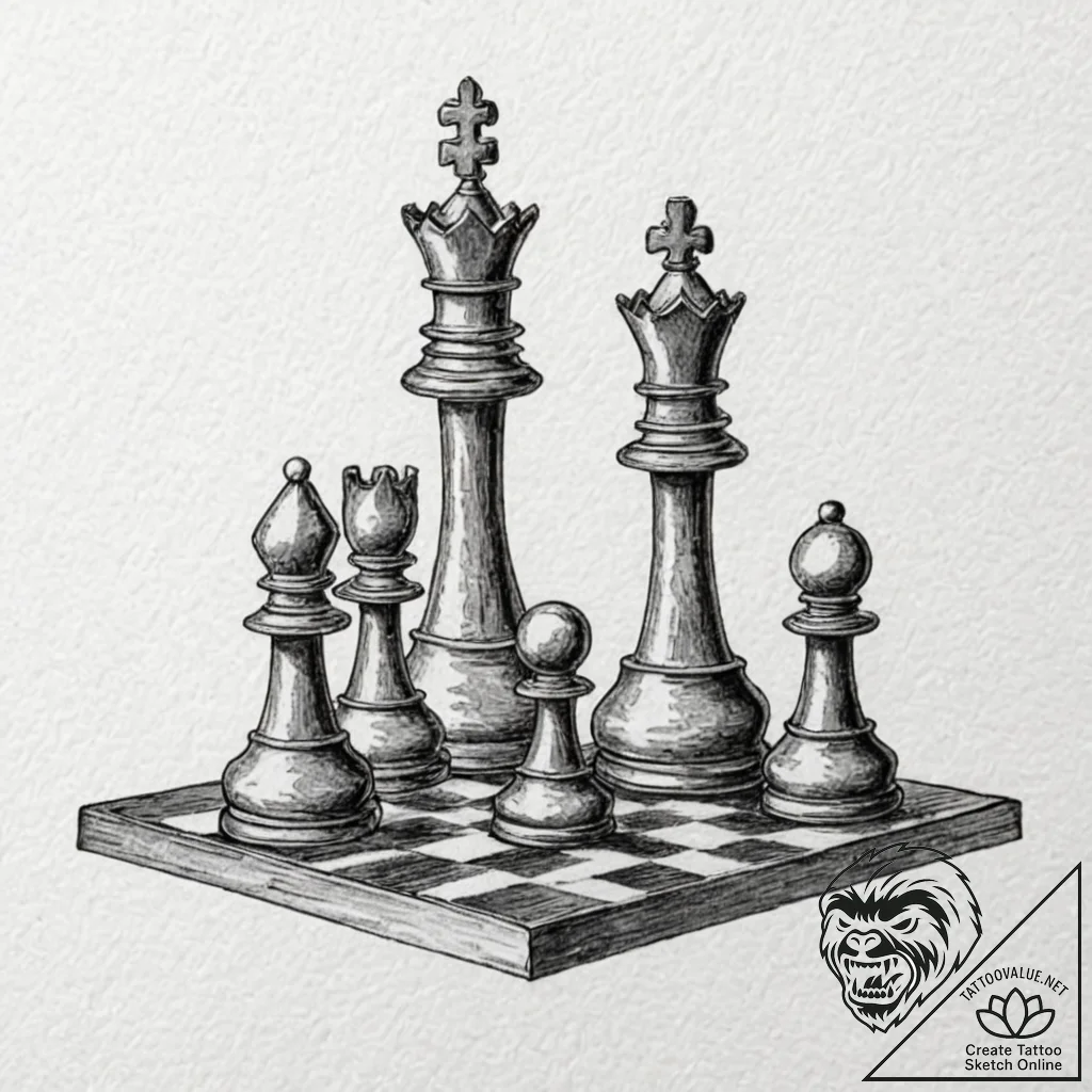 Tattoo design, a chess board where one side h... - tattoo sketch (№1751588529_0, 04.07.2025 00:22) — tattoovalue.net