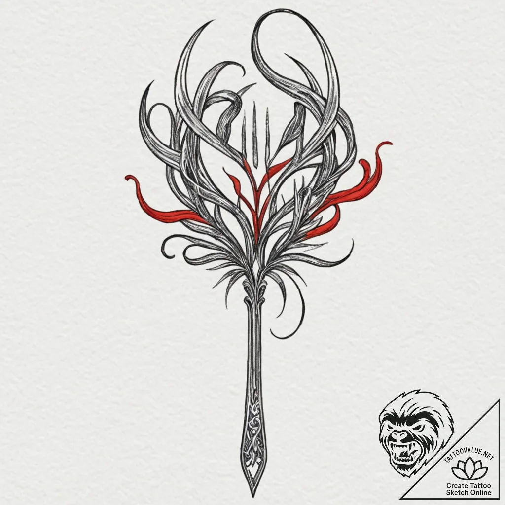 Tattoo design, handpoke style, a fork with be... - tattoo sketch (№1751588960_0, 04.07.2025 00:29) — tattoovalue.net